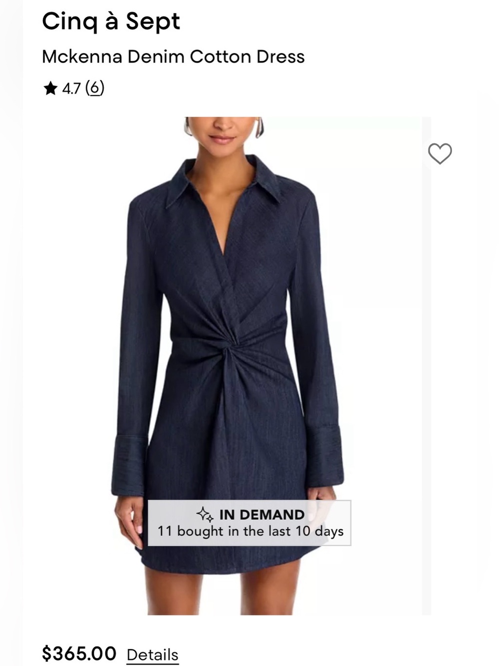 cinq a sept navy twist-front long sleeve shirt jean dress bell sleeves size 2 - Picture 9 of 9